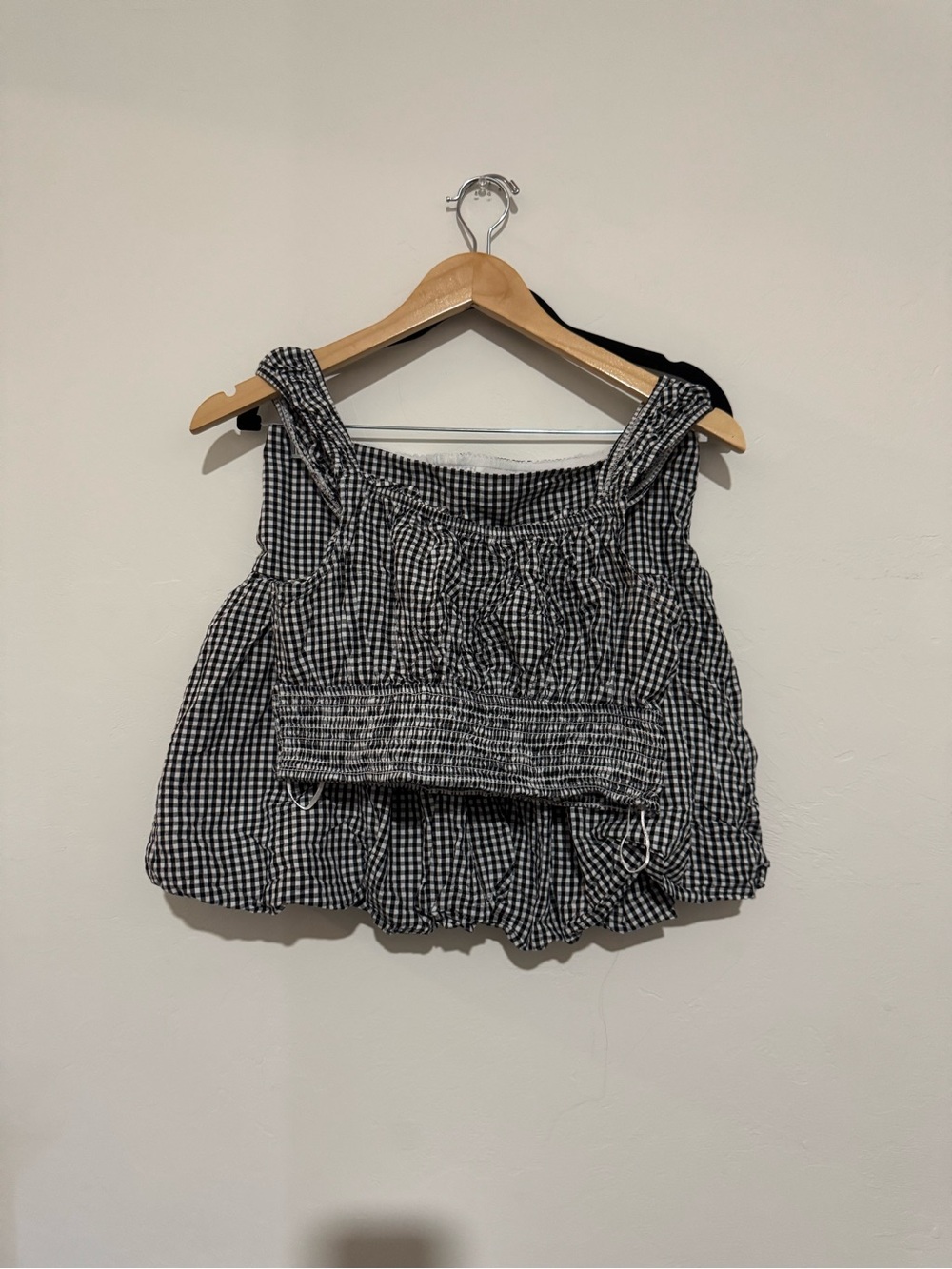 Japna Black and White Gingham Smocked Crop Top And Mini Skirt Set Size L Cottage